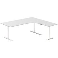 Office hæve-sænkebord 200x180cm i lys grå med hvidt stel højrevendt