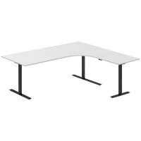 Office hæve-sænkebord 200x180cm i lys grå med sort stel højrevendt