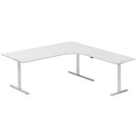 Office hæve-sænkebord 200x200cm i lys grå med alugråt stel højrevendt