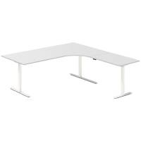 Office hæve-sænkebord 200x200cm i lys grå med hvidt stel højrevendt