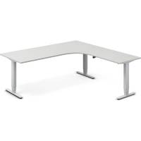 Office hæve-sænkebord 200x200cm i lys grå med hvidt stel højrevendt