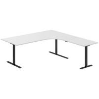 Office hæve-sænkebord 200x200cm i lys grå med sort stel højrevendt