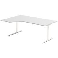 Office hæve-sænkebord 200x120cm i lys grå med hvidt stel venstrevendt