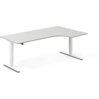 Office h&aelig;ve-s&aelig;nkebord 200x120cm i lys gr&aring; med hvidt stel venstrevendt
