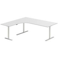 Office hæve-sænkebord 200x180cm i lys grå med alugråt stel venstrevendt