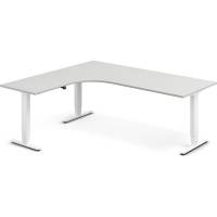 Office h&aelig;ve-s&aelig;nkebord 200x180cm i lys gr&aring; med hvidt stel venstrevendt