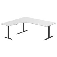 Office hæve-sænkebord 200x180cm i lys grå med sort stel venstrevendt