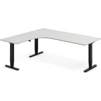 Office hæve-sænkebord 200x180cm i lys grå med sort stel venstrevendt