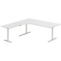 Office hæve-sænkebord 200x200cm i lys grå med alugråt stel venstrevendt