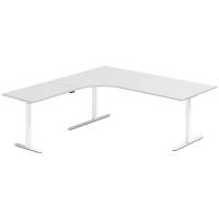 Office hæve-sænkebord 200x200cm i lys grå med hvidt stel venstrevendt