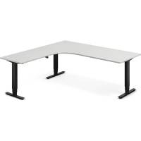 Office hæve-sænkebord 200x200cm i lys grå med sort stel venstrevendt