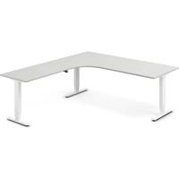 Office h&aelig;ve-s&aelig;nkebord 200x220cm i lys gr&aring; med hvidt stel venstrevendt