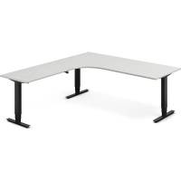 Office h&aelig;ve-s&aelig;nkebord 200x220cm i lys gr&aring; med sort stel venstrevendt