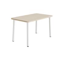 B&oslash;rnebord 120x70cm i lydd&aelig;mpende hvidpigmenteret eg laminat med hvidt stel, h&oslash;jde 72cm