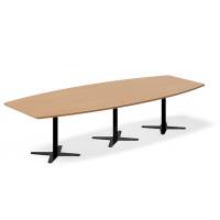 Office konferencebord bådformet 320x120cm bøg med sort stel
