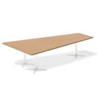 Office konferencebord trapezformet 320x180cm Bøg med hvidt stel