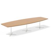 Office konferencebord bådformet 380x120cm bøg med hvid stel