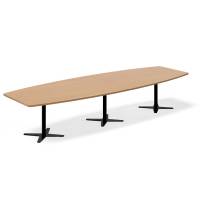 Office konferencebord bådformet 380x120cm bøg med sort stel