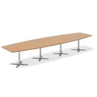 Office konferencebord bådformet 440x120cm bøg med sølv stel