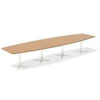 Office konferencebord bådformet 440x120cm bøg med hvid stel