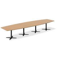 Office konferencebord bådformet 440x120cm bøg med sort stel