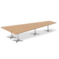 Office konferencebord trapezformet 440x217,5cm Bøg med alugråt stel