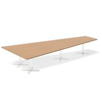 Office konferencebord trapezformet 440x217,5cm Bøg med hvidt stel
