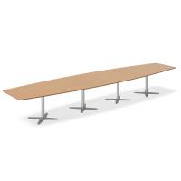 Office konferencebord bådformet 500x120cm bøg med sølv stel