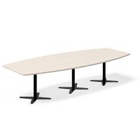 Office konferencebord bådformet 320x120cm birk med sort stel