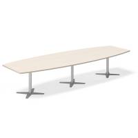 Office konferencebord b&aring;dformet 380x120cm birk med s&oslash;lv stel