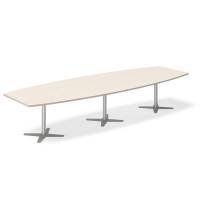 Office konferencebord b&aring;dformet 380x120cm birk med s&oslash;lv stel