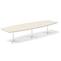 Office konferencebord b&aring;dformet 380x120cm birk med hvid stel