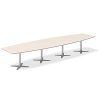 Office konferencebord bådformet 440x120cm birk med sølv stel
