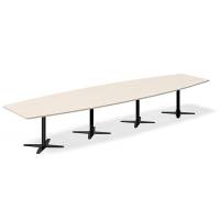 Office konferencebord bådformet 440x120cm birk med sort stel