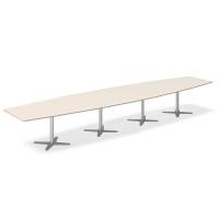 Office konferencebord bådformet 500x120cm birk med sølv stel