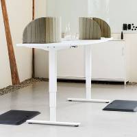 Hæve-sænkbart mødebord 200x120cm bådformet, bøg med hvidt stel