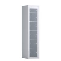 Tøjudleveringsskab 1x6 rum med cylinderlås, med lige tag og antracitgrå døre