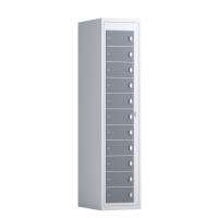 Tøjudleveringsskab 1x11 rum med greb til hængelås, med lige tag og antracitgrå døre