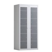 Tøjudleveringsskab 2x6 rum med greb til hængelås, med lige tag og antracitgrå døre