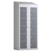 T&oslash;judleveringsskab 2x6 rum med greb til h&aelig;ngel&aring;s, med skr&aring;t tag og antracitgr&aring; d&oslash;re