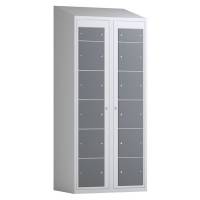 Tøjudleveringsskab 2x6 rum med cylinderlås, med skråt tag og antracitgrå døre