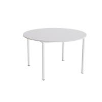 Kantinebord Ø120cm i grå højtrykslaminat med hvidt stel, højde 72cm