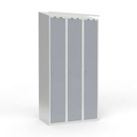 Skoleskab i stål med 3 rum, skråt tag og hængelås 90x55x190cm grå