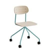 Atlas elevstol på hjul hvidpigmenteret egelaminat med turkis stel