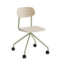 Atlas elevstol p&aring; hjul hvidpigmenteret egelaminat med gr&oslash;nt stel