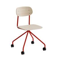 Atlas elevstol på hjul hvidpigmenteret egelaminat med rødt stel