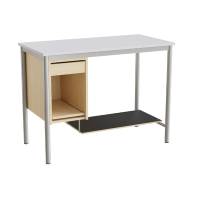 Sybord 120x60cm i grå laminat med fodplade og alugråt stel, højde 90cm