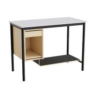 Sybord 120x60cm i grå laminat med fodplade og sort stel, højde 90cm