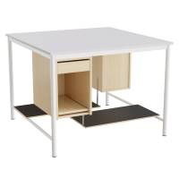 Sybord med fodplader 120x120cm gr&aring; laminat med hvidt stel