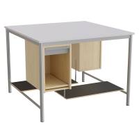 Sybord med fodplader 1200x1200mm grå laminat med alugråt stel